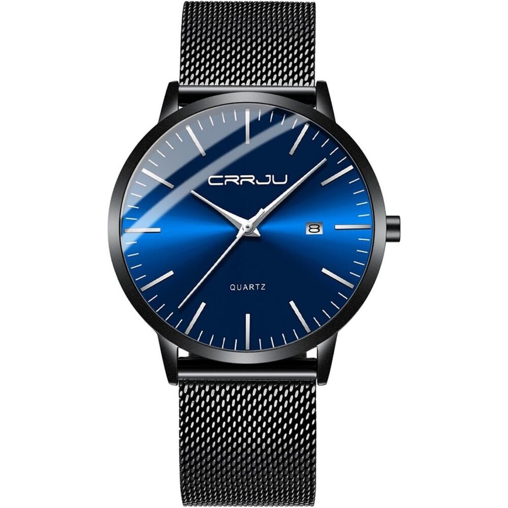 Men's Black Blue Sliver Minimal Casual Waterproof Stainles Steel Mesh Band Watch